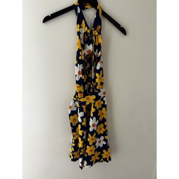 Modcloth Dress Size 0  Yellow Daisy Halter A-Line Open Back Retro Pin Up Belted - Picture 4 of 8